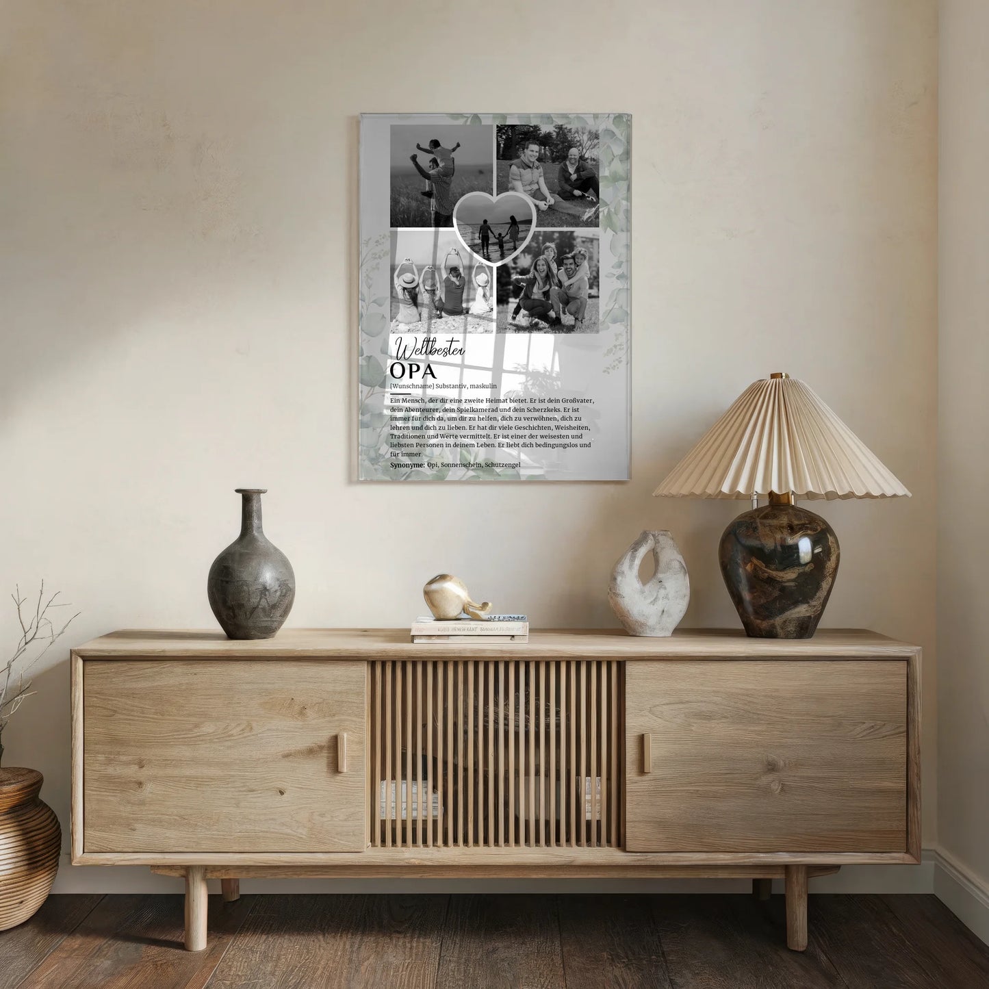 Acrylglas Bild personalisiert Definition Opa mit 5 Fotos Schwarz Weiß Eukalyptus