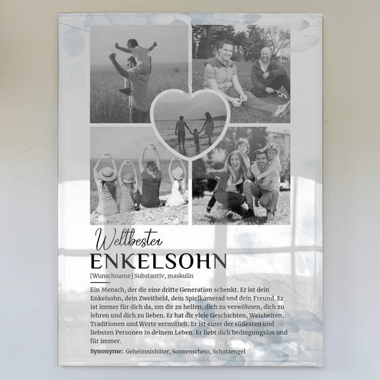 Acrylglas Bild personalisiert Definition Enkelsohn 5 Fotos Black White Floral Blau