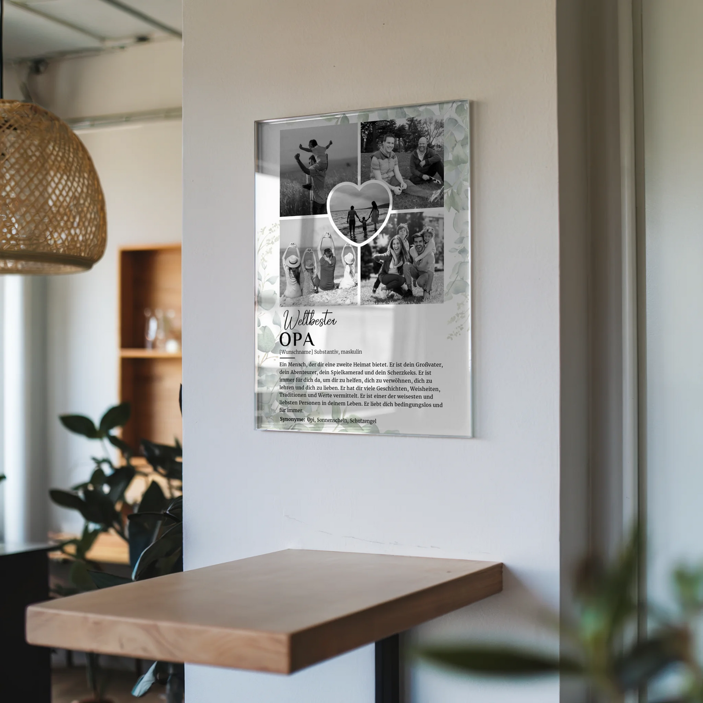 Acrylglas Bild personalisiert Definition Opa mit 5 Fotos Schwarz Weiß Eukalyptus