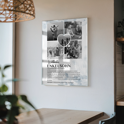 Acrylglas Bild personalisiert Definition Enkelsohn 5 Fotos Black White Floral Blau