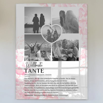 Personalisiertes Acrylglas Bild Definition Tante 5 Fotos Schwarz Weiß Rosa Floral