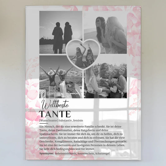 Personalisiertes Acrylglas Bild Definition Tante 5 Fotos Schwarz Weiß Rosa Floral