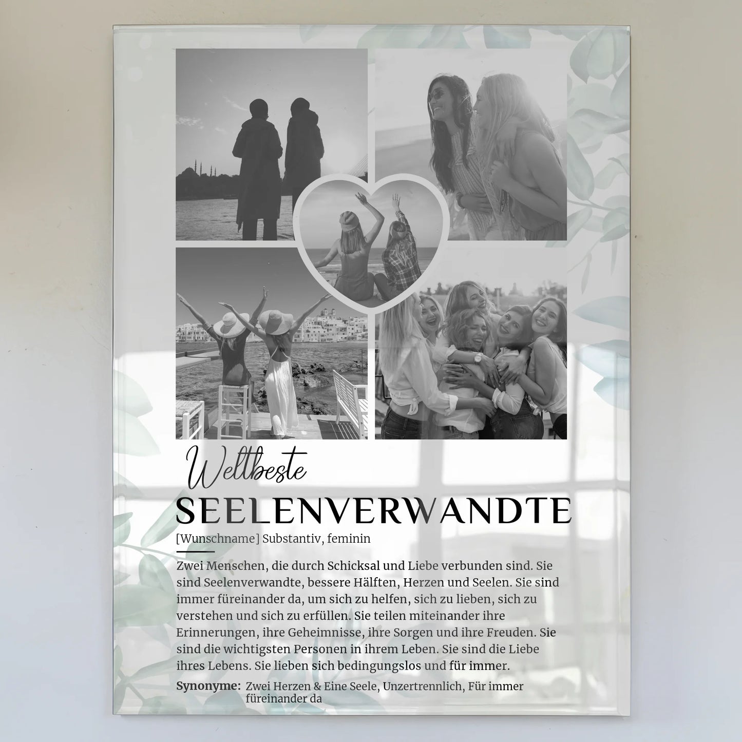 Personalisiertes Acrylglas Bild Seelenverwandte 5 Fotos Schwarz Weiß