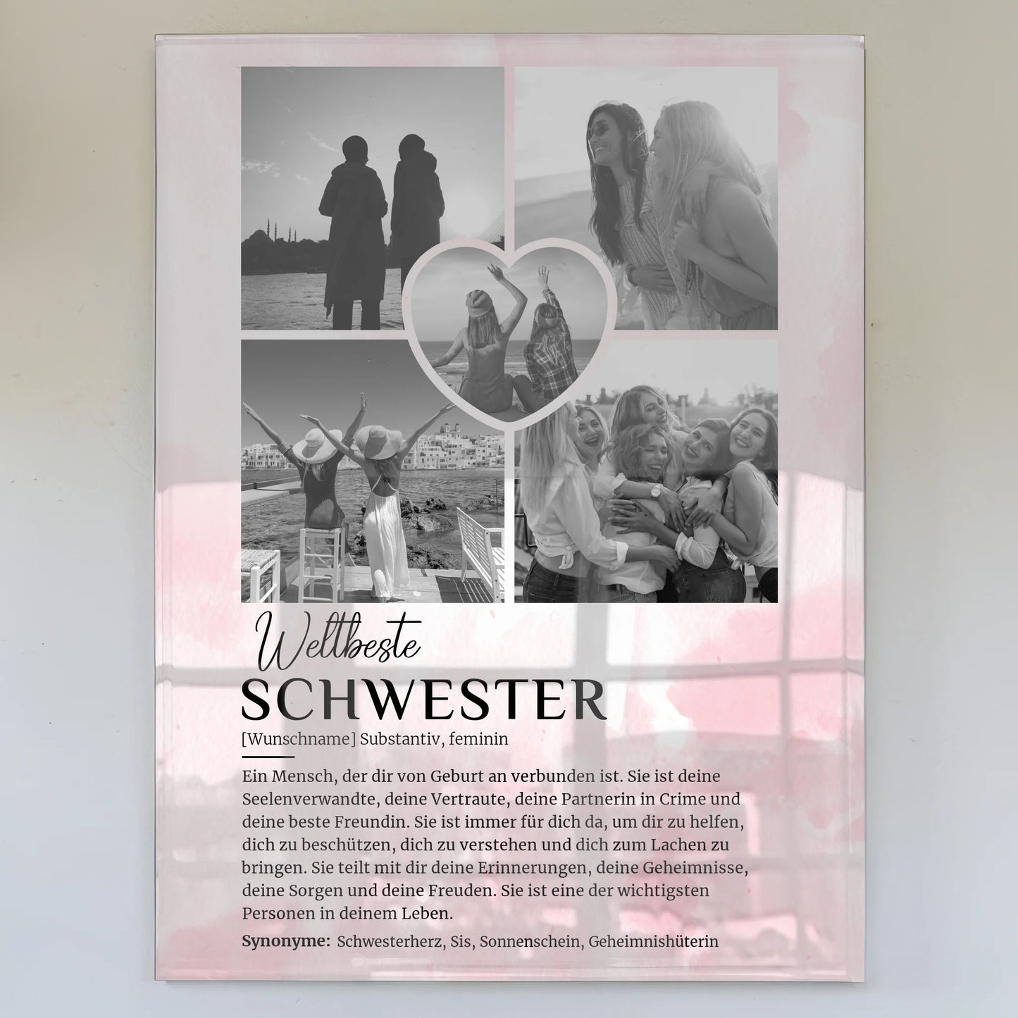 Personalisiertes Acrylglas Bild Definition Schwester 5 Fotos Black & White