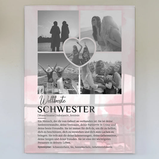 Personalisiertes Acrylglas Bild Definition Schwester 5 Fotos Black & White