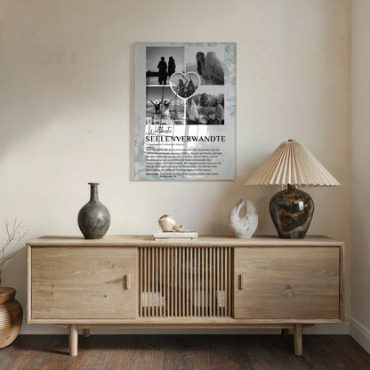 Personalisiertes Acrylglas Bild Seelenverwandte 5 Fotos Schwarz Weiß