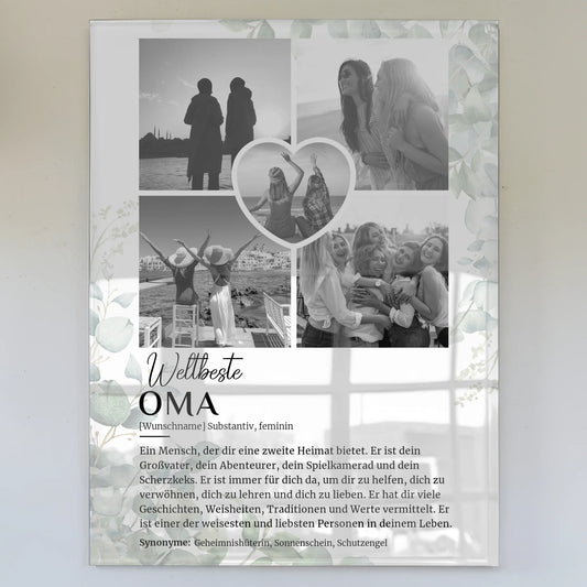 Personalisiertes Acrylglas Bild Definition Oma mit 5 Fotos Schwarz Weiß