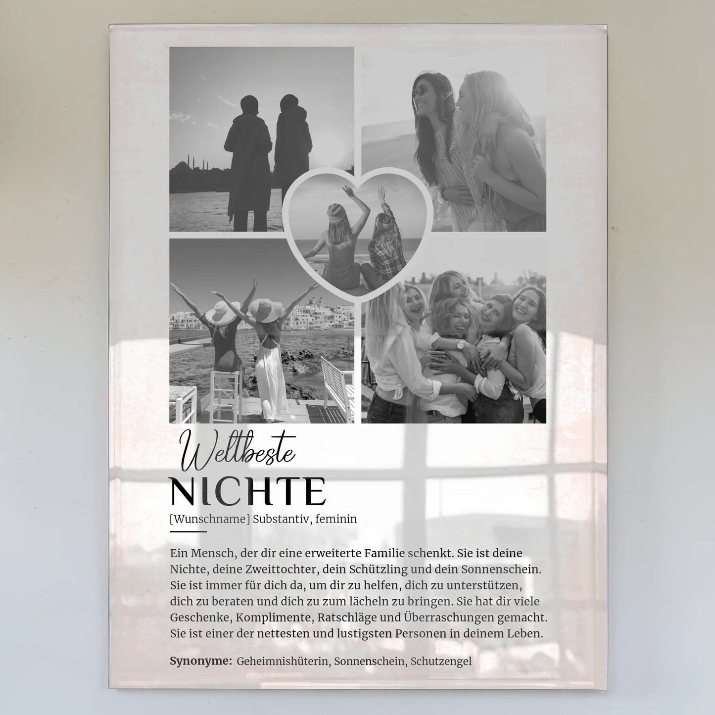 Personalisiertes Acrylglas Bild Definition Nichte 5 Fotos Black White