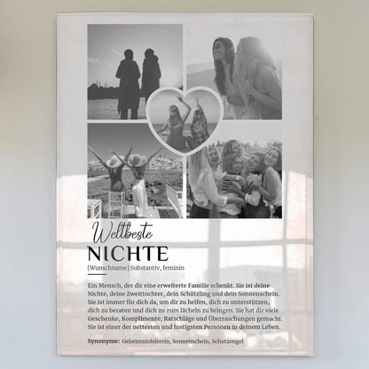 Personalisiertes Acrylglas Bild Definition Nichte 5 Fotos Black White