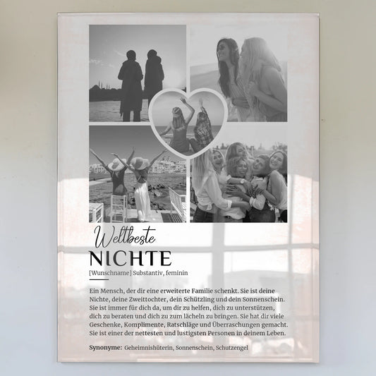 Personalisiertes Acrylglas Bild Definition Nichte 5 Fotos Black White