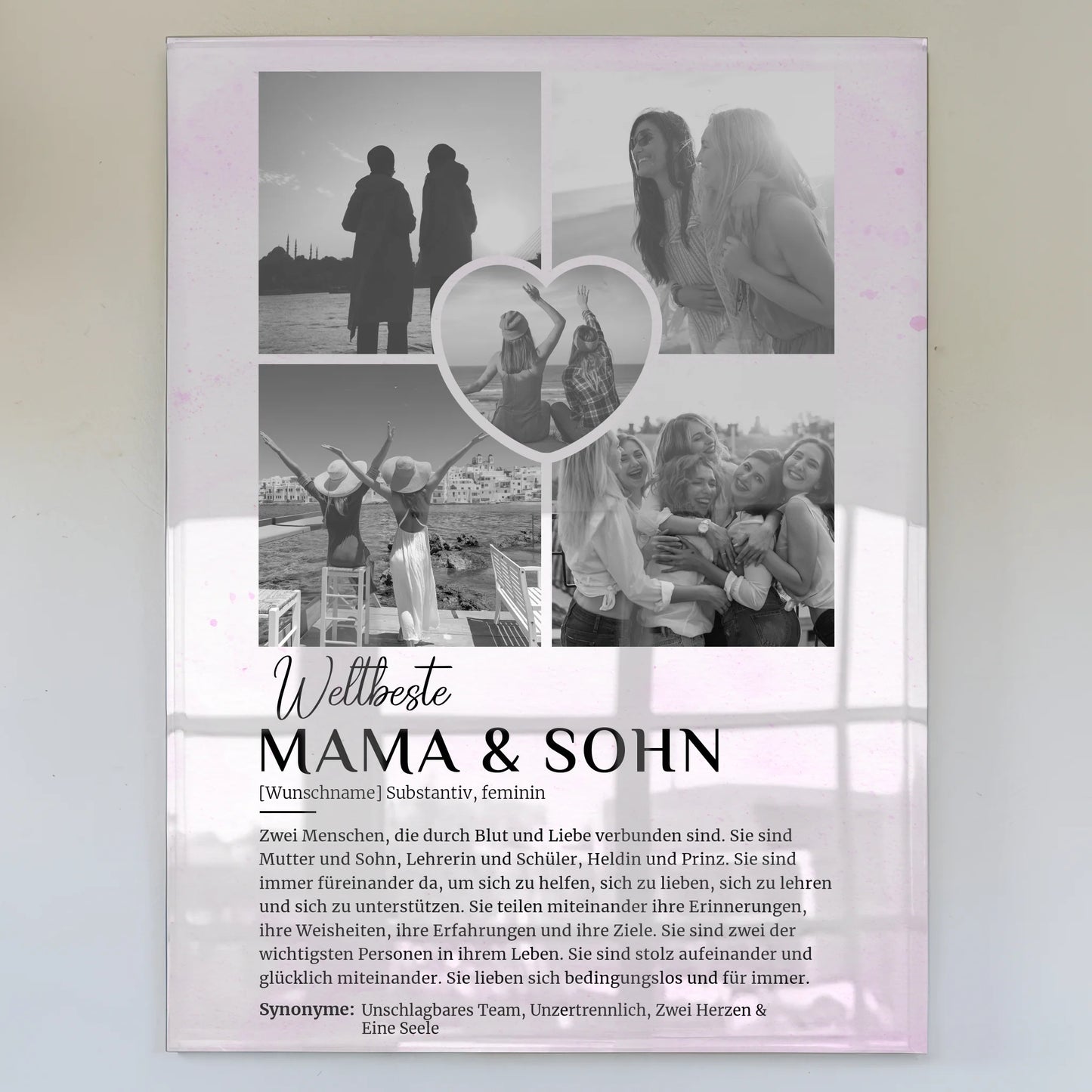 Acrylglas Bild personalisiert Definition Mama & Sohn 5 Fotos Black & White Lila