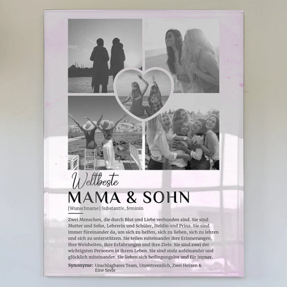 Acrylglas Bild personalisiert Definition Mama & Sohn 5 Fotos Black & White Lila