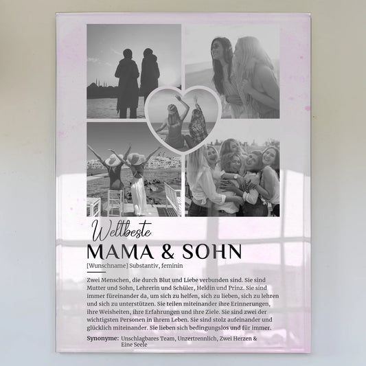 Acrylglas Bild personalisiert Definition Mama & Sohn 5 Fotos Black & White Lila
