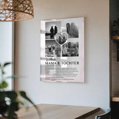 Personalisiertes Acrylglas Bild Mama Tochter 5 Fotos Schwarz Weiß
