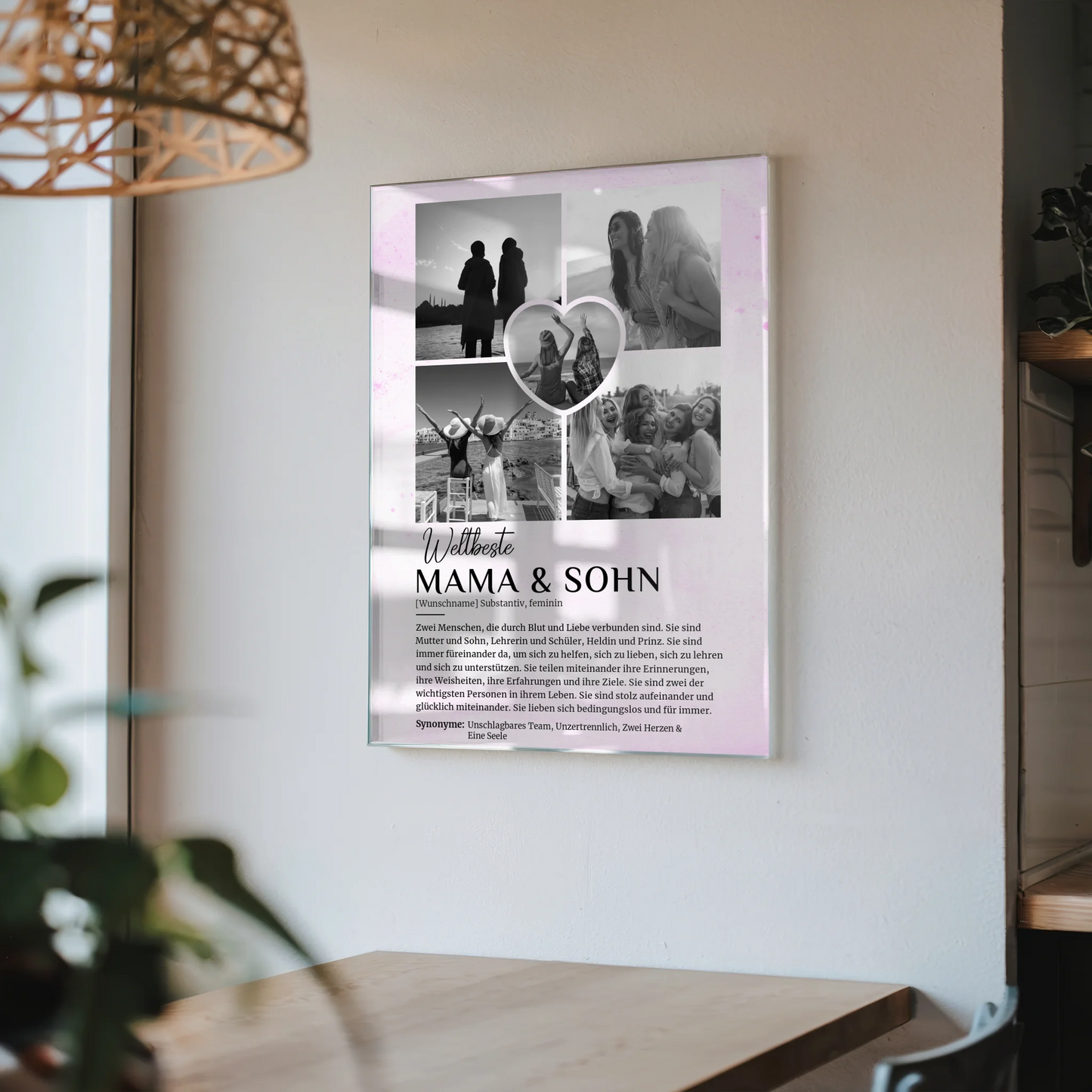 Acrylglas Bild personalisiert Definition Mama & Sohn 5 Fotos Black & White Lila