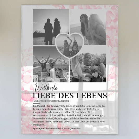Personalisiertes Acrylglas Bild Definition Liebe des Lebens 5 Fotos Black & White