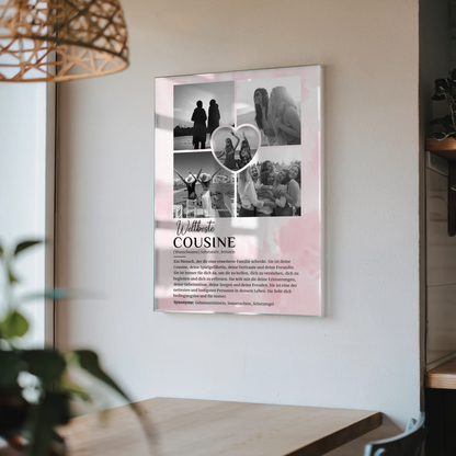 Personalisiertes Acrylglas Bild Definition Cousine 5 Fotos Black & White