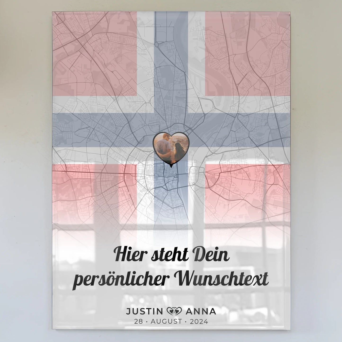 Personalisiertes Acrylglas Bild für Paare Stadtkarte Norwegen mit Foto