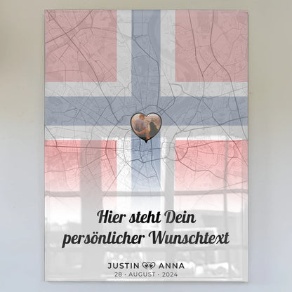 Personalisiertes Acrylglas Bild für Paare Stadtkarte Norwegen mit Foto