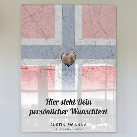 Personalisiertes Acrylglas Bild für Paare Stadtkarte Norwegen mit Foto