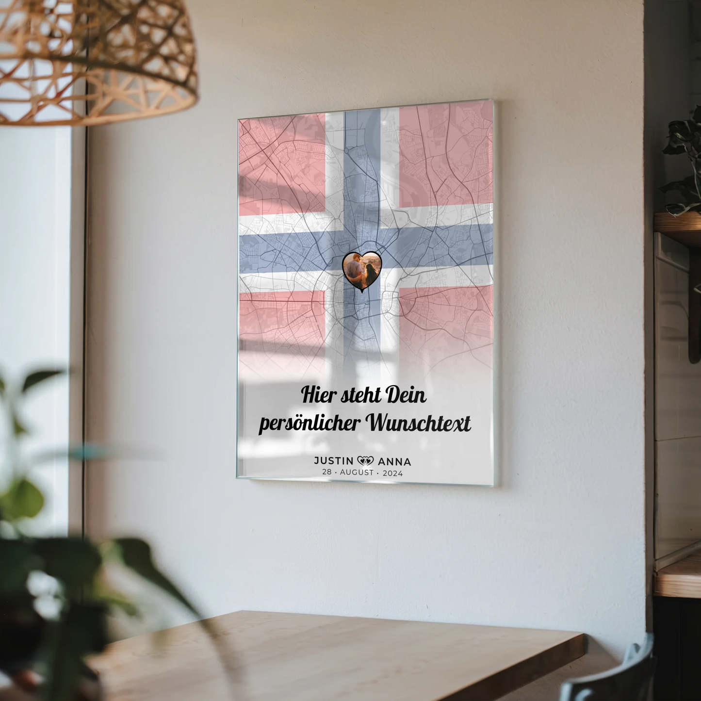 Personalisiertes Acrylglas Bild für Paare Stadtkarte Norwegen mit Foto