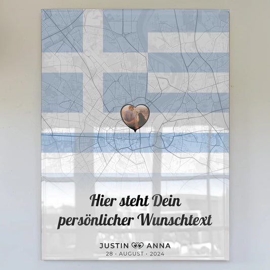 Personalisiertes Acrylglas Bild Paare Stadtkarte Foto Griechenland Wunschtext