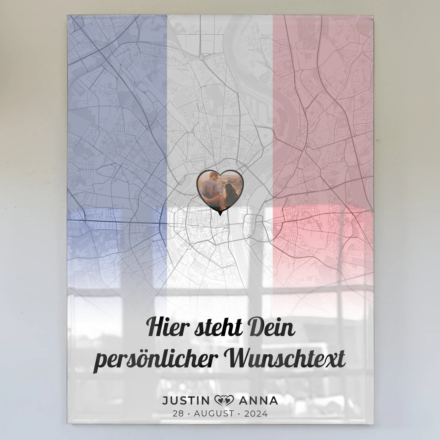 Personalisiertes Acrylglas Bild für Paare Stadtkarte Frankreich