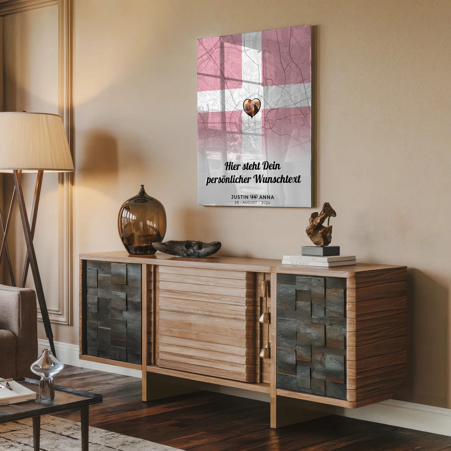 Personalisiertes Acrylglas Bild für Paare Stadtkarte Dänemark Foto Wunschtext