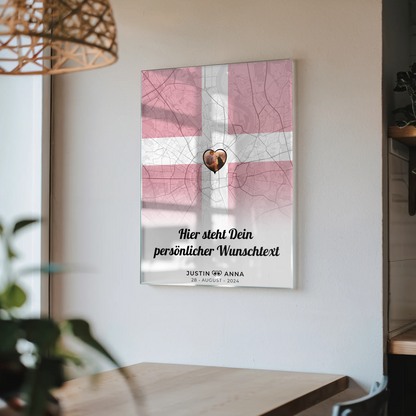 Personalisiertes Acrylglas Bild für Paare Stadtkarte Dänemark Foto Wunschtext
