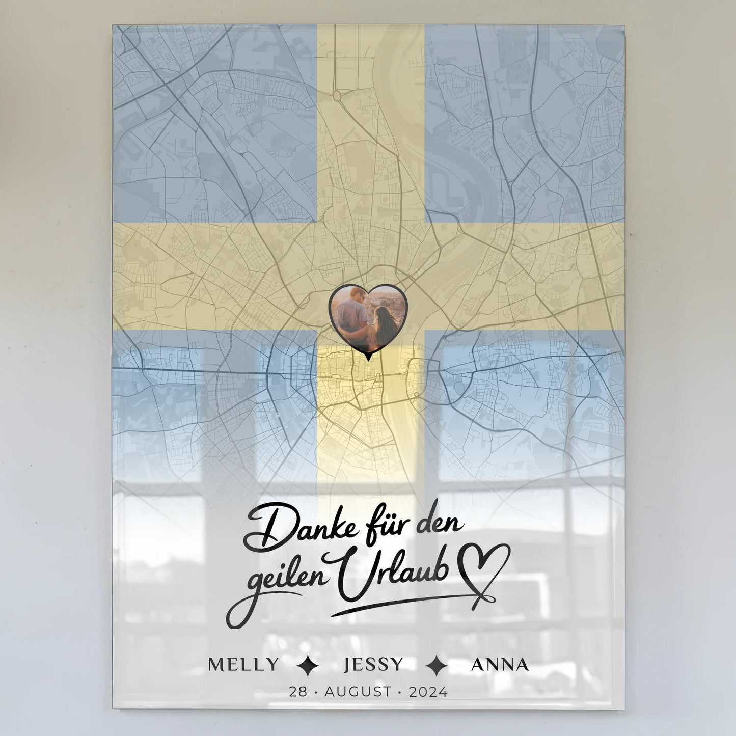 Personalisiertes Acrylglas Bild Freundinnen Stadtkarte Schweden Foto