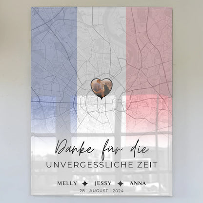 Personalisiertes Acrylglas Bild Freundinnen Stadtkarte Frankreich Danke