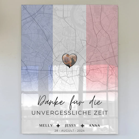 Personalisiertes Acrylglas Bild Freundinnen Stadtkarte Frankreich Danke