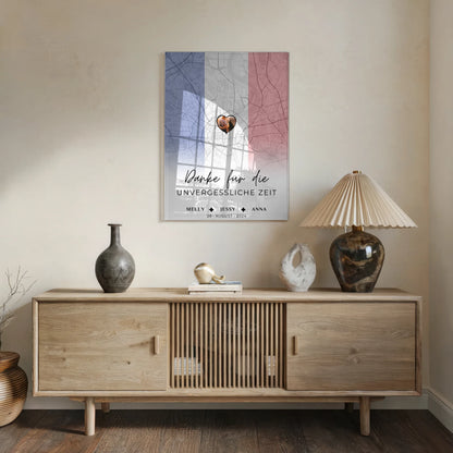 Personalisiertes Acrylglas Bild Freundinnen Stadtkarte Frankreich Danke