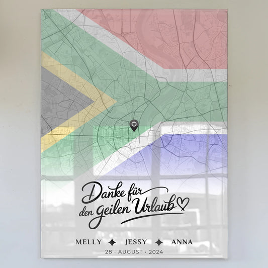 Personalisiertes Stadtkarte Acrylglas Bild Freundinnen Südafrika Urlaub