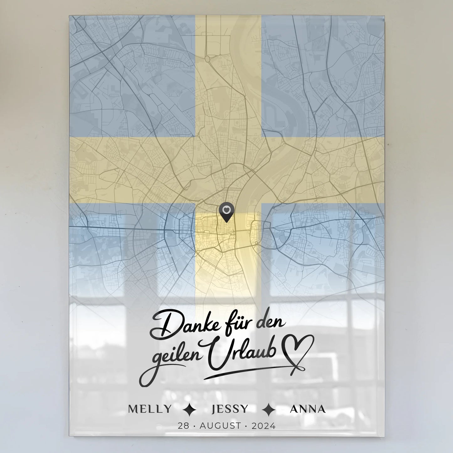 Personalisiertes Acrylglas Bild Freundinnen Stadtkarte Schweden Urlaub Danke