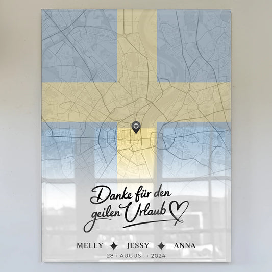 Personalisiertes Acrylglas Bild Freundinnen Stadtkarte Schweden Urlaub Danke