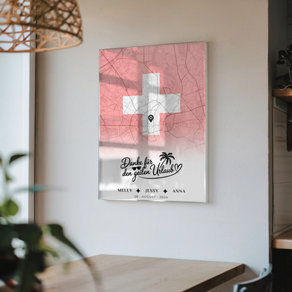 Personalisiertes Acrylglas Bild Schwester Stadtkarte Schweiz Urlaub
