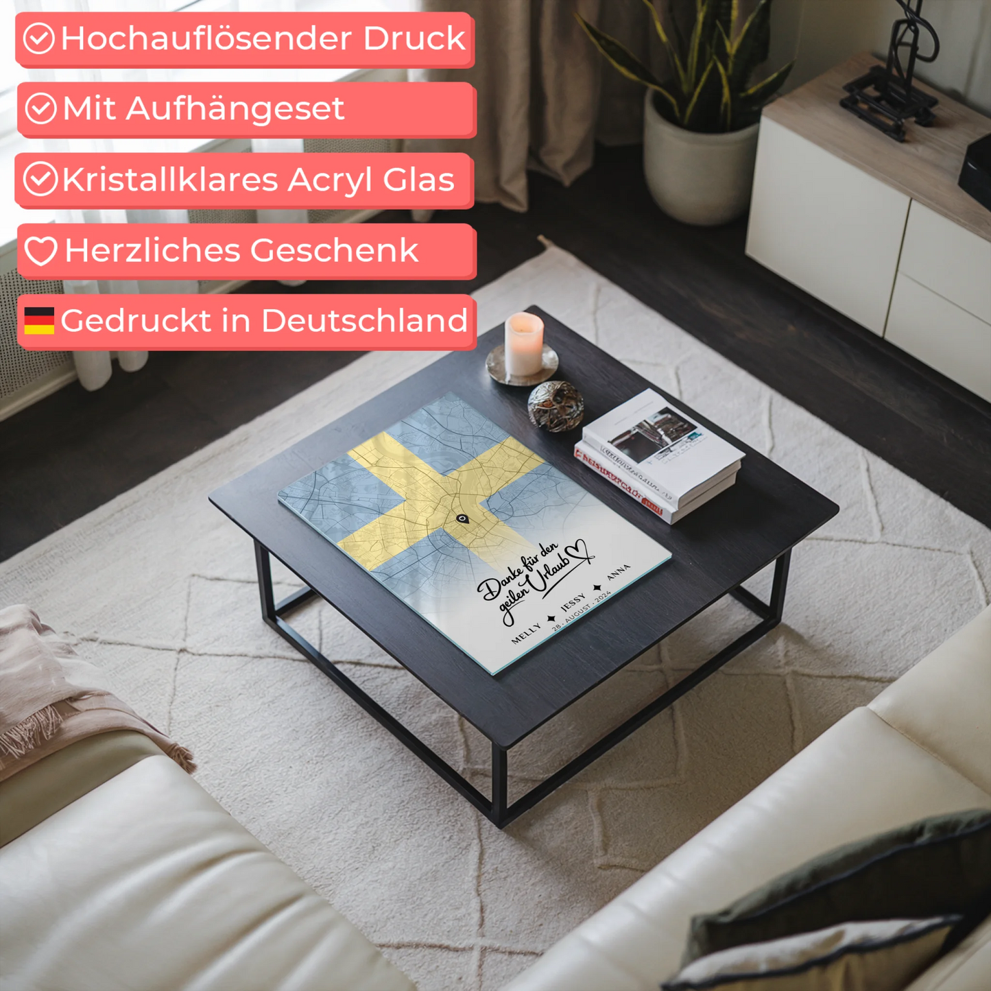 Personalisiertes Acrylglas Bild Freundinnen Stadtkarte Schweden Urlaub Danke