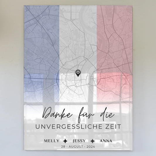 Acrylglas Bild Personalisiert Freundinnen Stadtkarte Urlaub Frankreich Danke