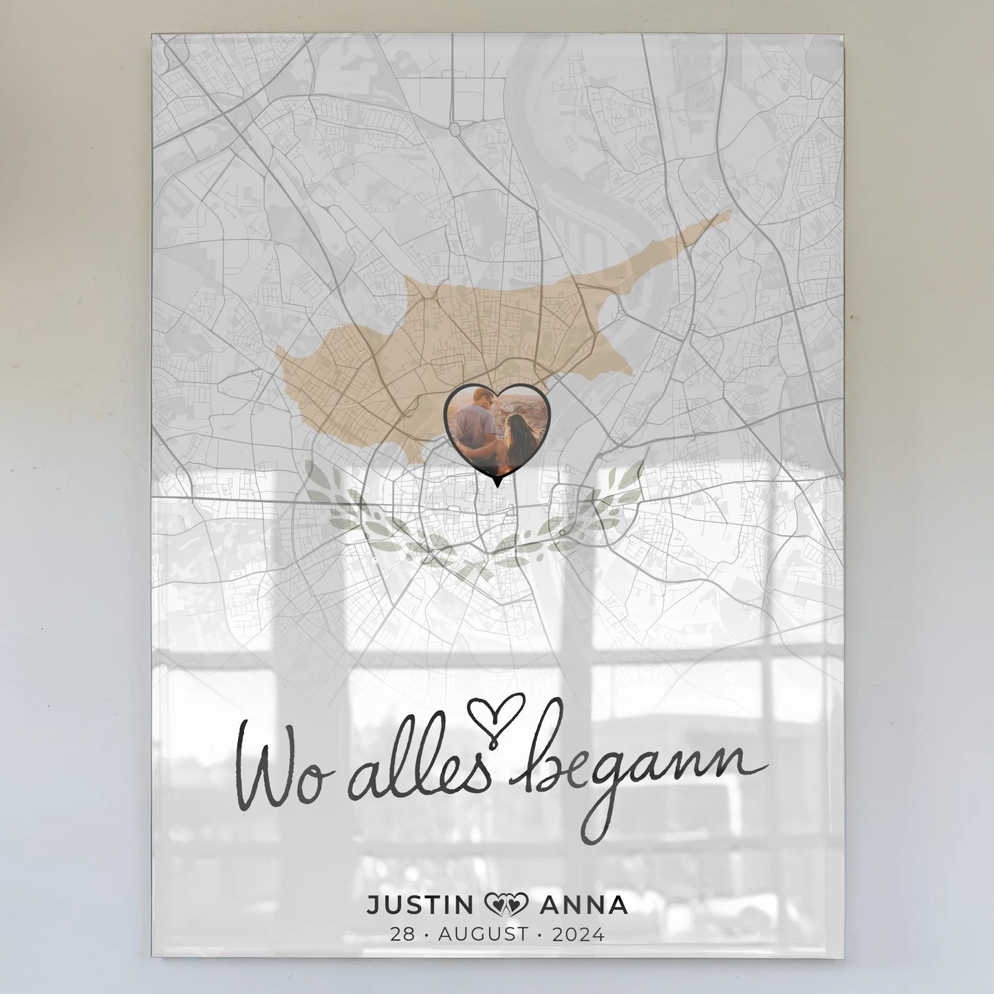 Personalisiertes Acrylglas Bild Paare Stadtkarte Zypern Urlaub