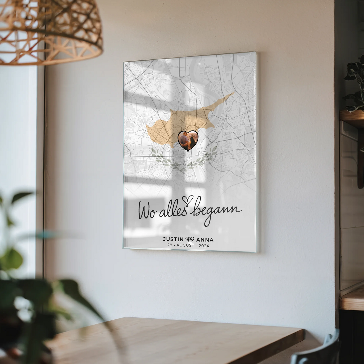 Personalisiertes Acrylglas Bild Paare Stadtkarte Zypern Urlaub