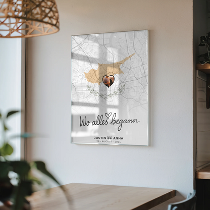 Personalisiertes Acrylglas Bild Paare Stadtkarte Zypern Urlaub