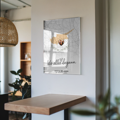 Personalisiertes Acrylglas Bild Paare Stadtkarte Zypern Urlaub