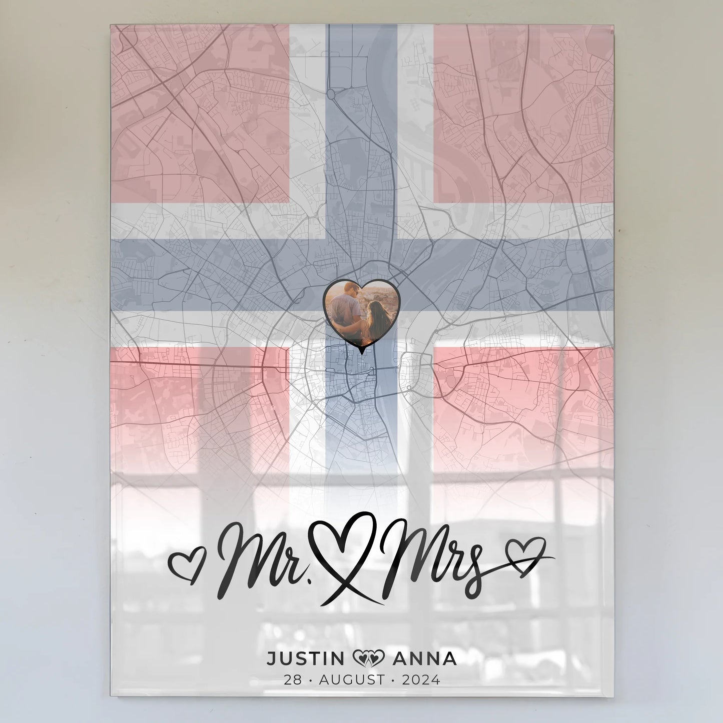 Personalisiertes Acrylglas Bild Mr & Mrs Stadtkarte Norwegen