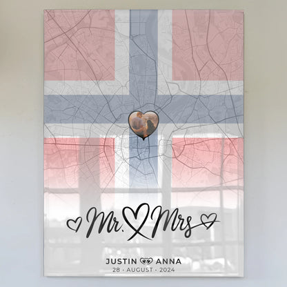 Personalisiertes Acrylglas Bild Mr & Mrs Stadtkarte Norwegen