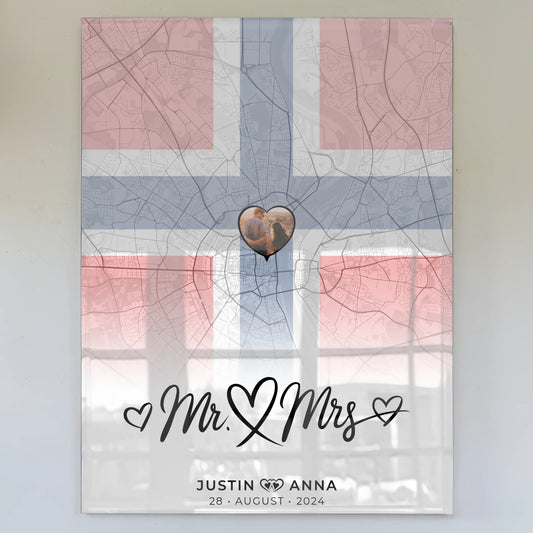 Personalisiertes Acrylglas Bild Mr & Mrs Stadtkarte Norwegen