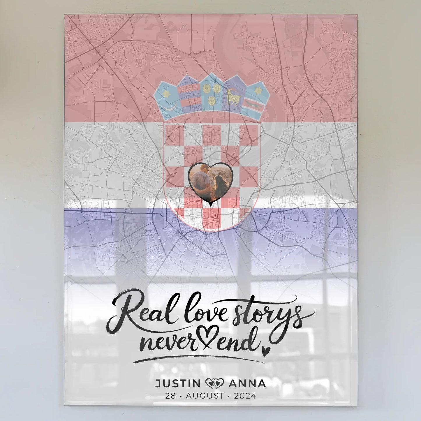 Personalisiertes Acrylglas Bild Paare Stadtkarte Kroatien Erinnerung