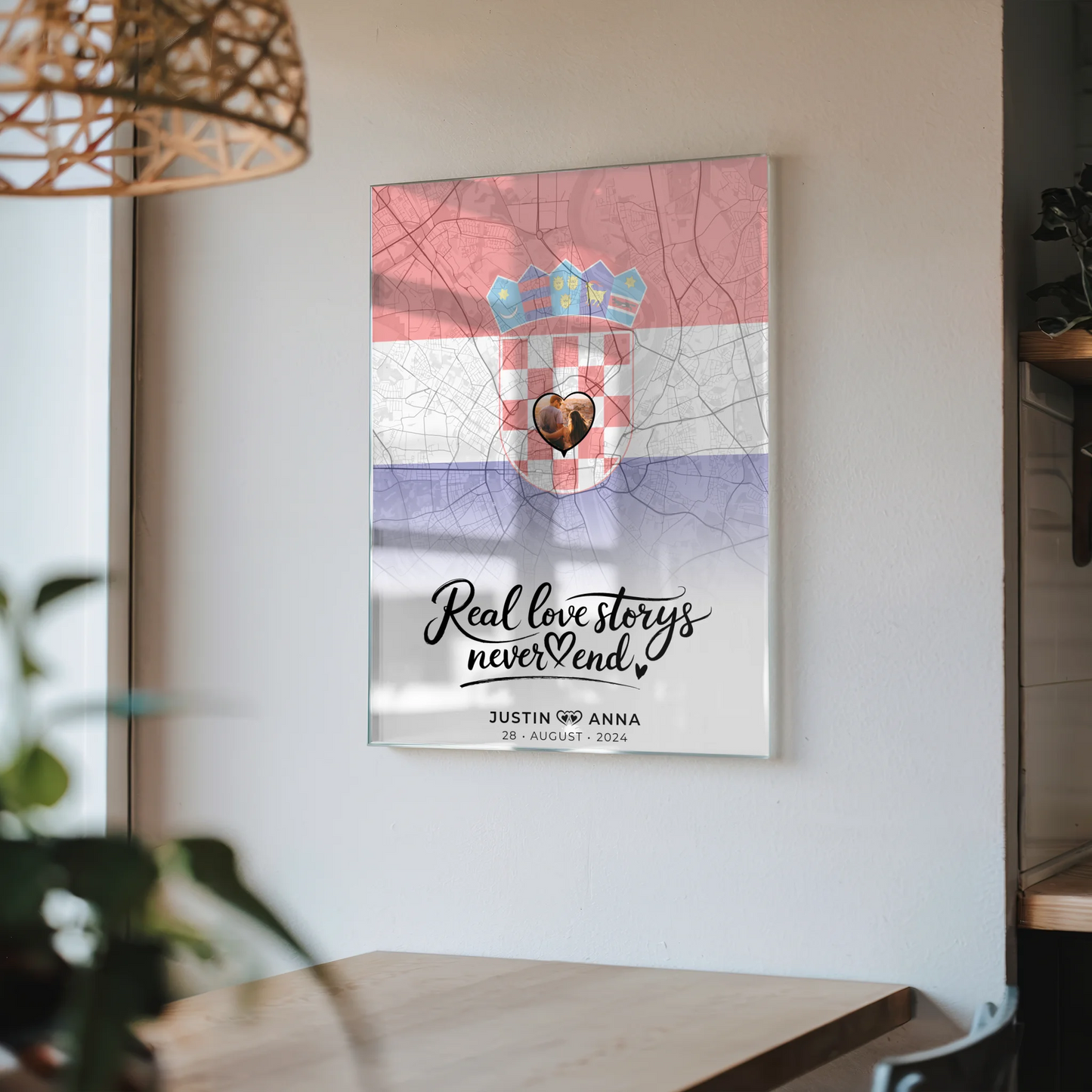 Personalisiertes Acrylglas Bild Paare Stadtkarte Kroatien Erinnerung