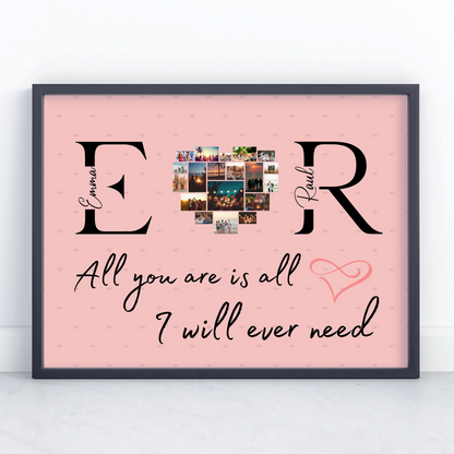 Liebesposter für Dein Schatz Mit Initialien Namen und Fotos All You Are Is All I Will Ever Need