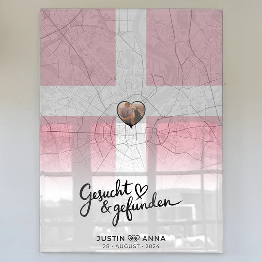 Personalisiertes Acrylglas Bild Paare Stadtkarte Dänemark Urlaub